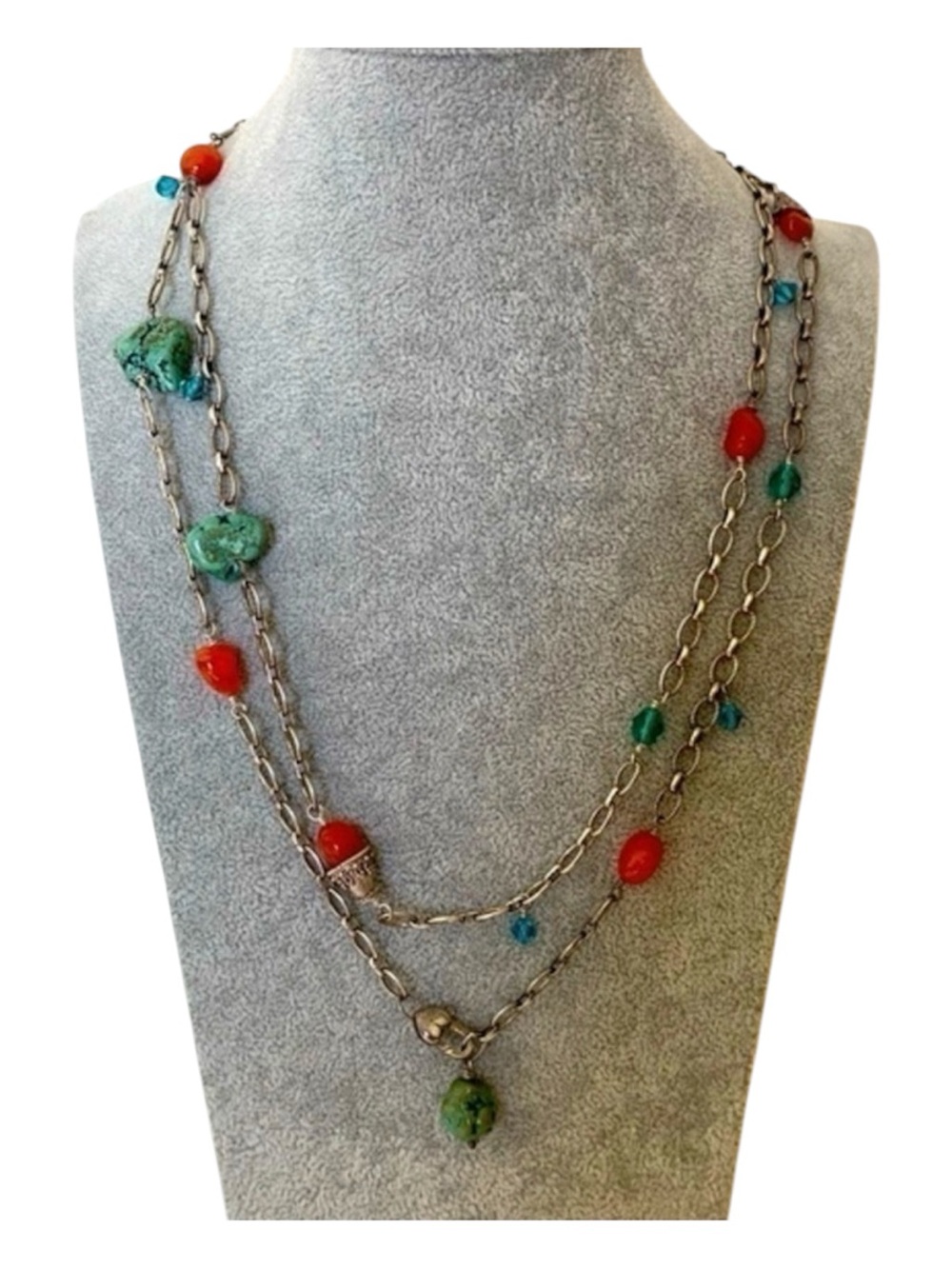 Sundance 925 Sterling Silver Metal Chain Turquoise Beaded Statement Neckl…